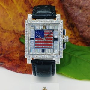 American Flag Iced Out Moissanite Watch