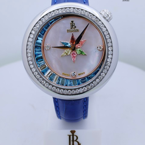 Crescent Moon Lab Grown Diamond Watch – Swiss Made Unisex Luxury Watch with Mother of Pearl Dial | Celestial Faith Timepiece | BlueLife Jewels