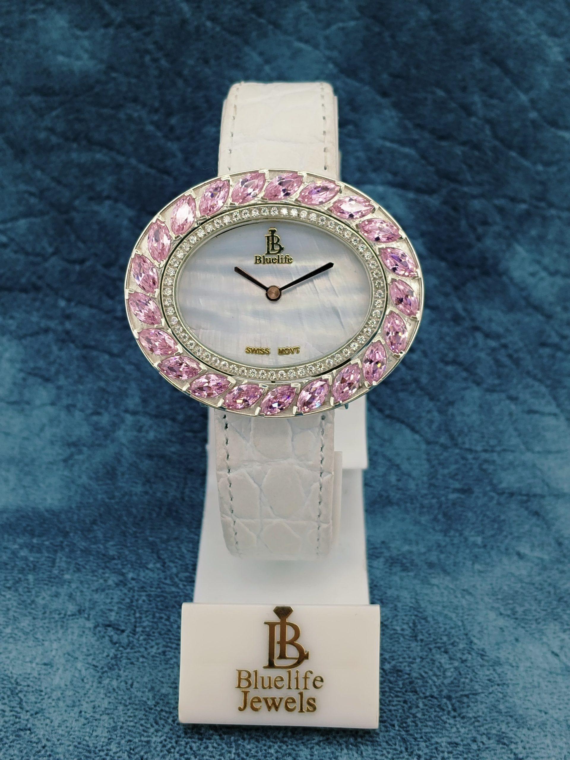 luxury moissanite watch for women pink dial silver watch