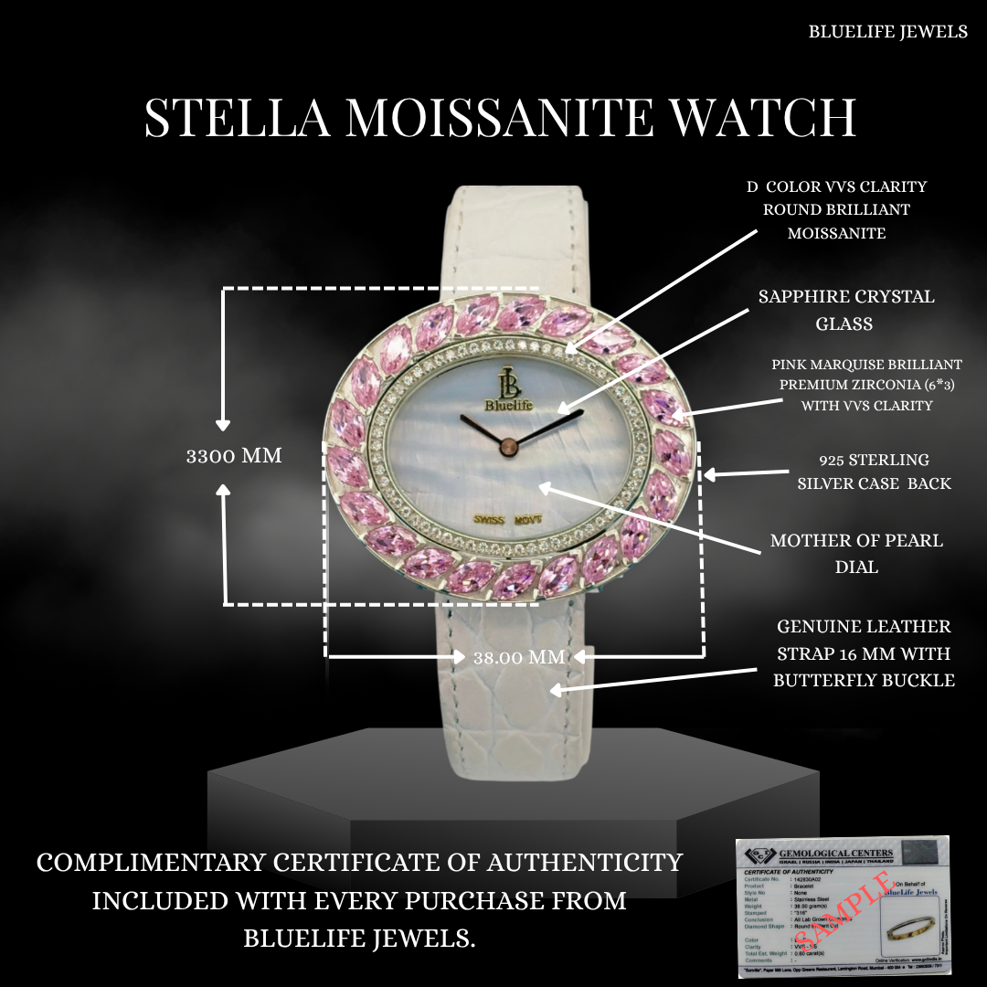 premium women watch pearl dial pink stones