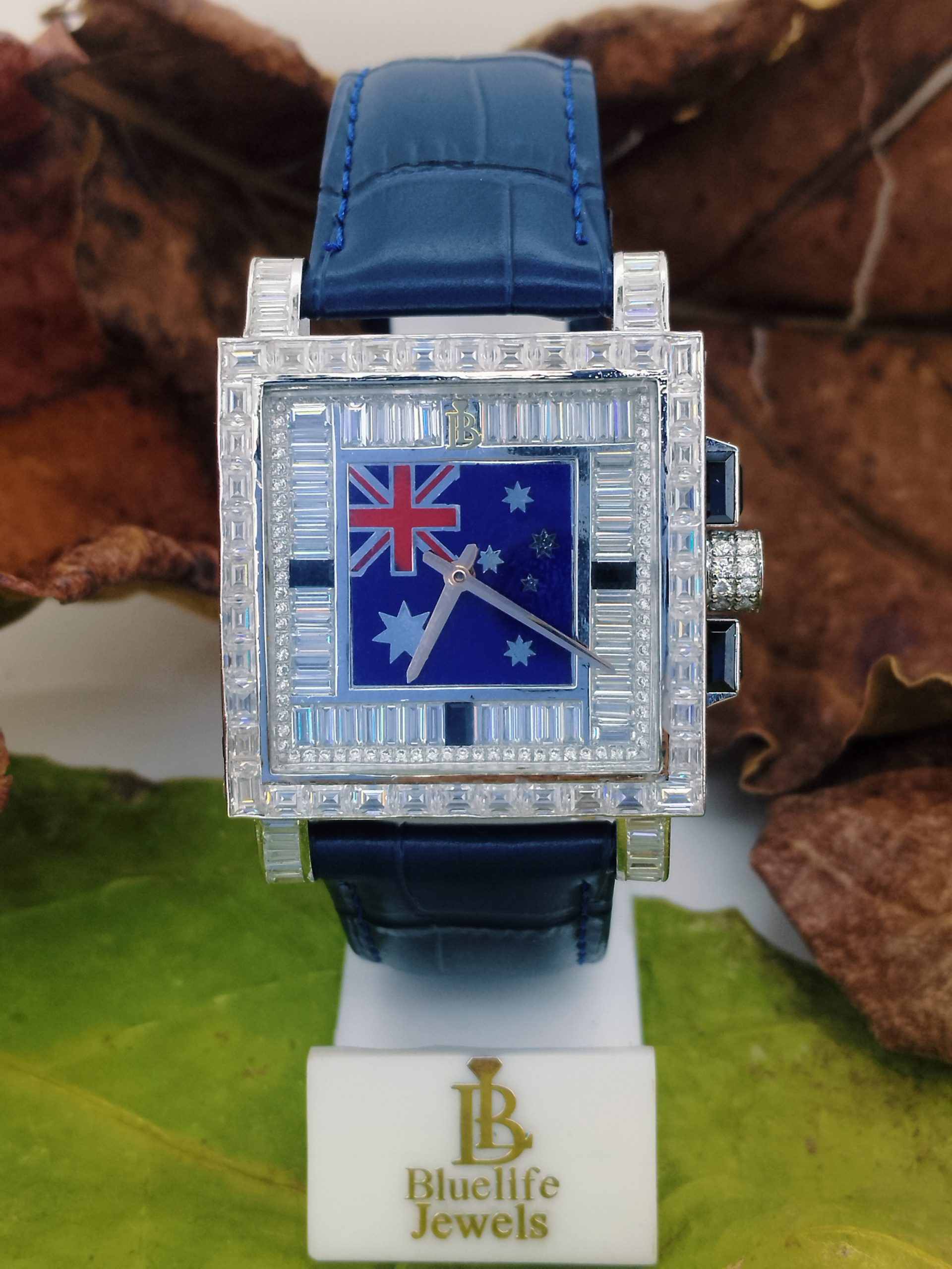 moissanite watch unisex blue dial iced out 925 silver