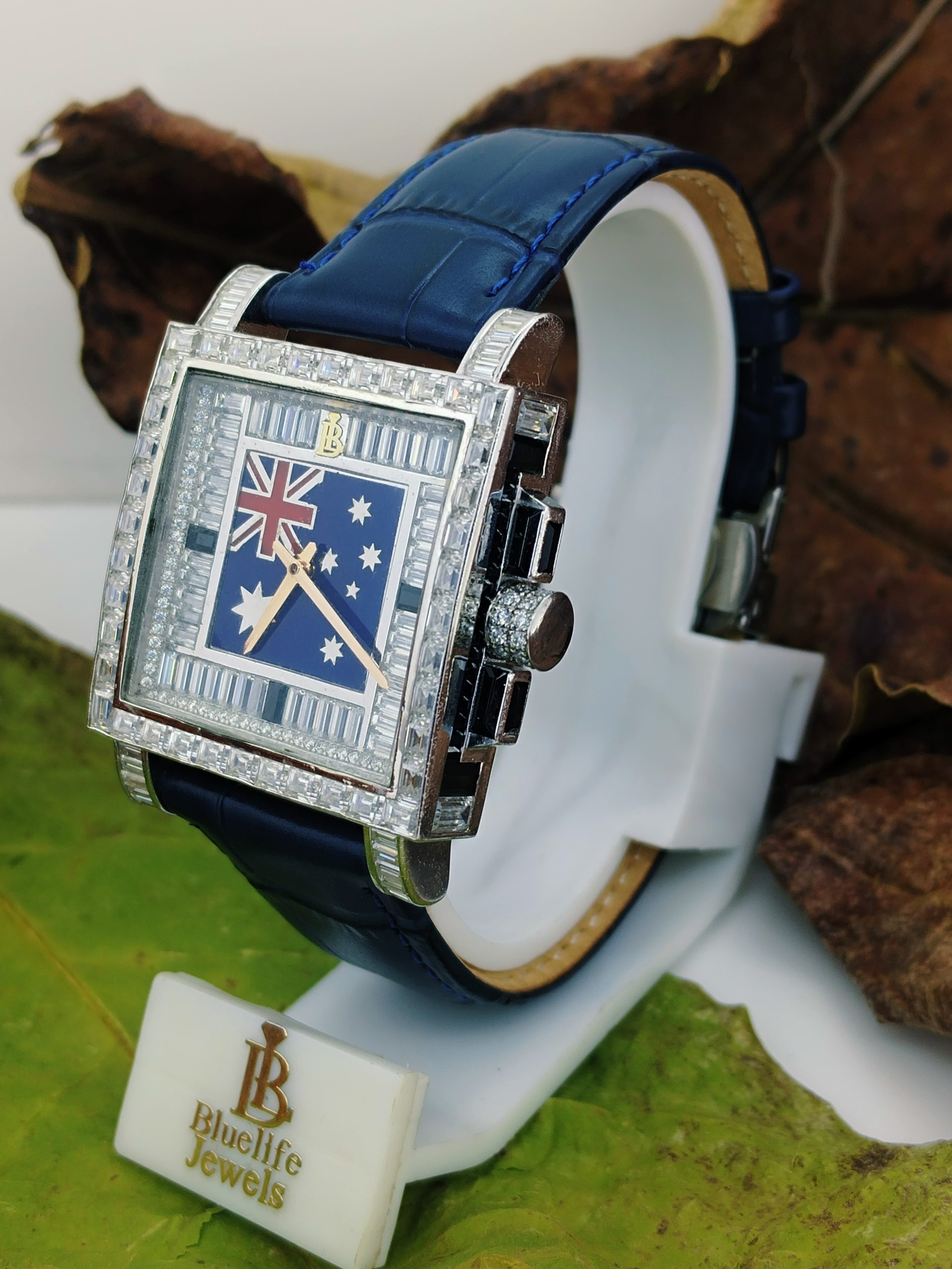 iced out moissanite watch unisex blue dial luxury watch