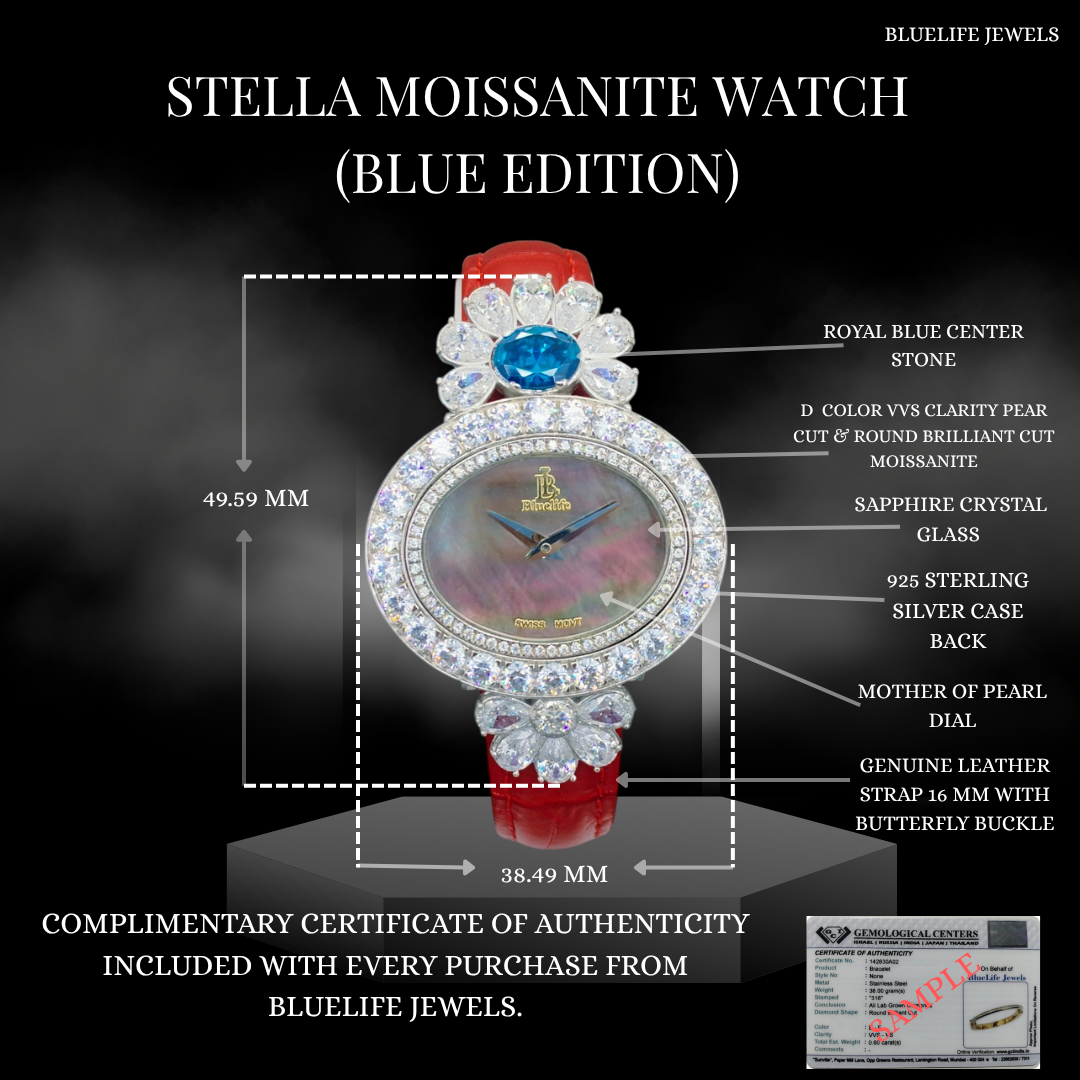 Diamond Watch for Women Blue Stone Floral Luxury Moissanite Watch Gift for Her - Image 3