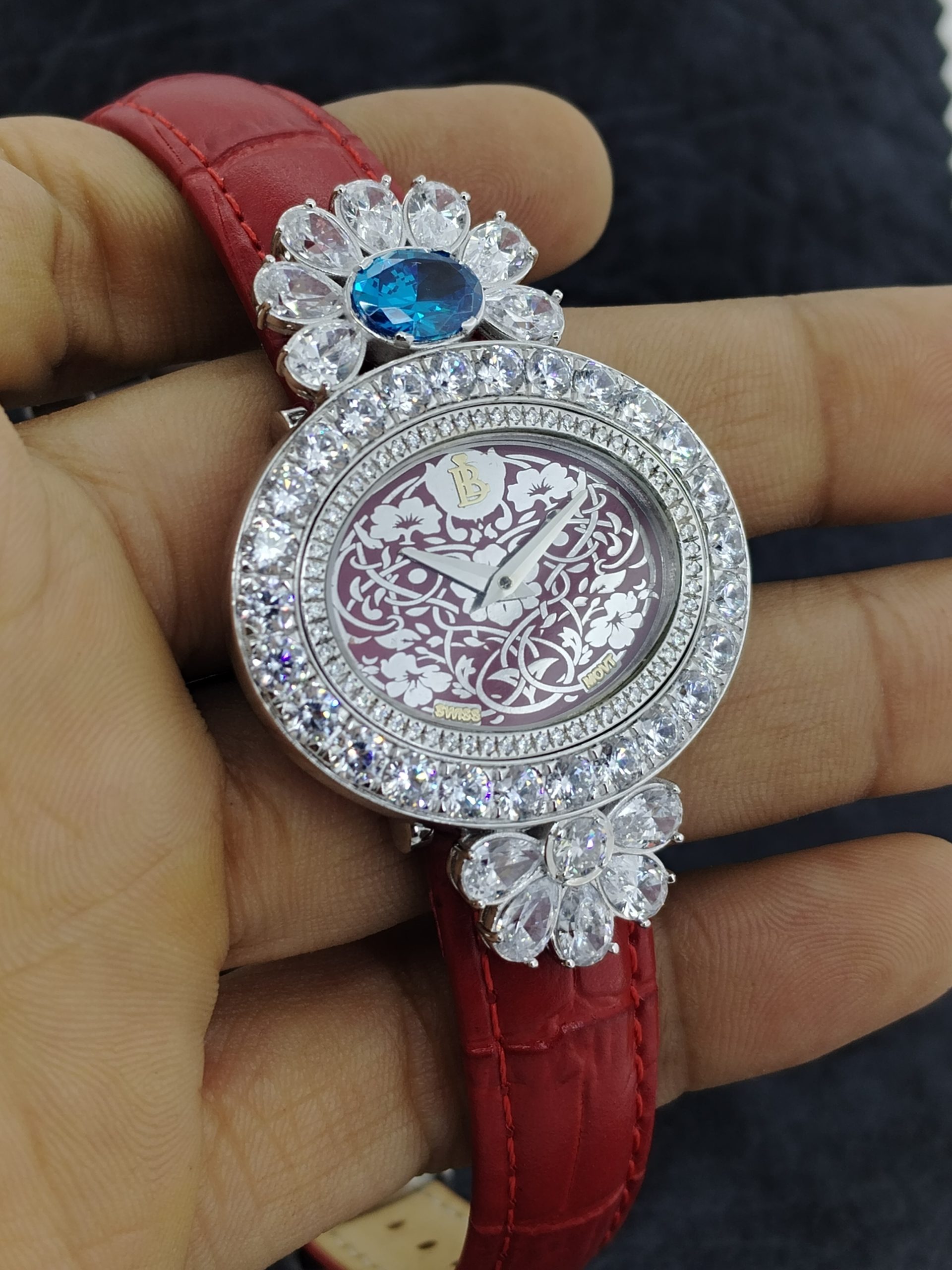 Luxury Moissanite Watch for Women – Blue Floral Dial Iced Out Sapphire Glass Gift - Image 3