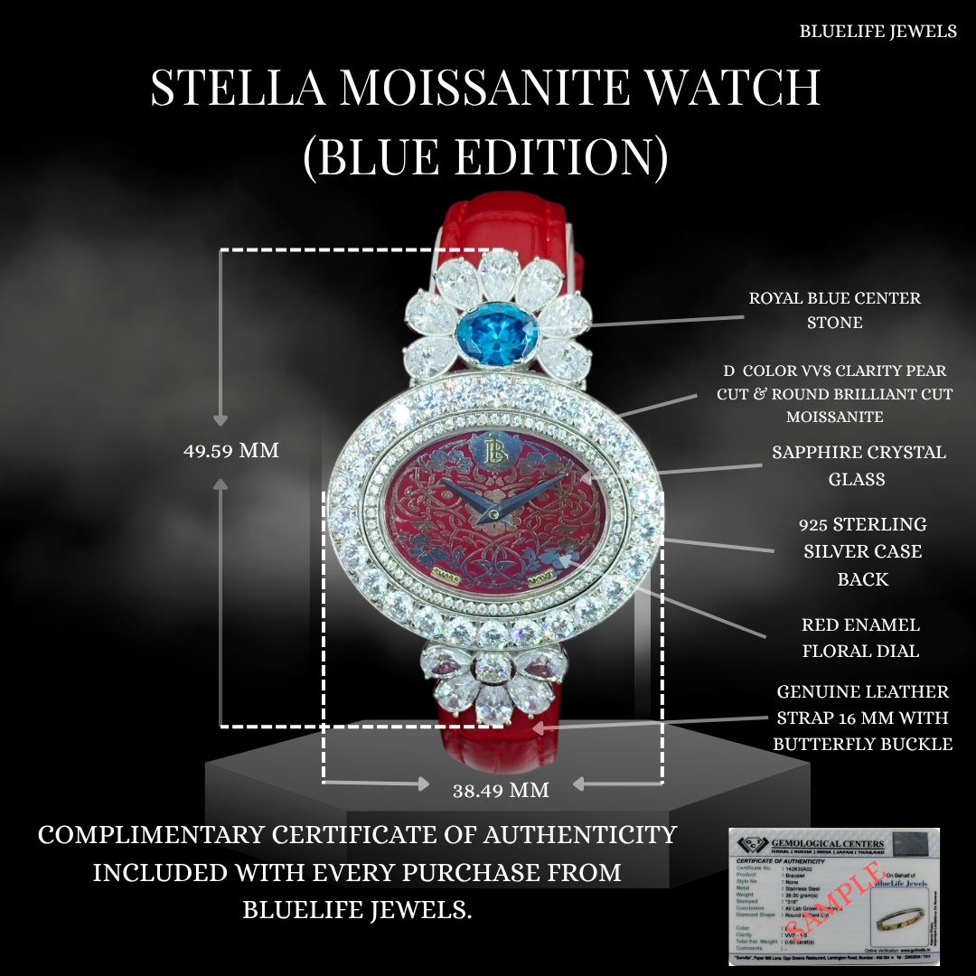 Luxury Moissanite Watch for Women – Blue Floral Dial Iced Out Sapphire Glass Gift - Image 5