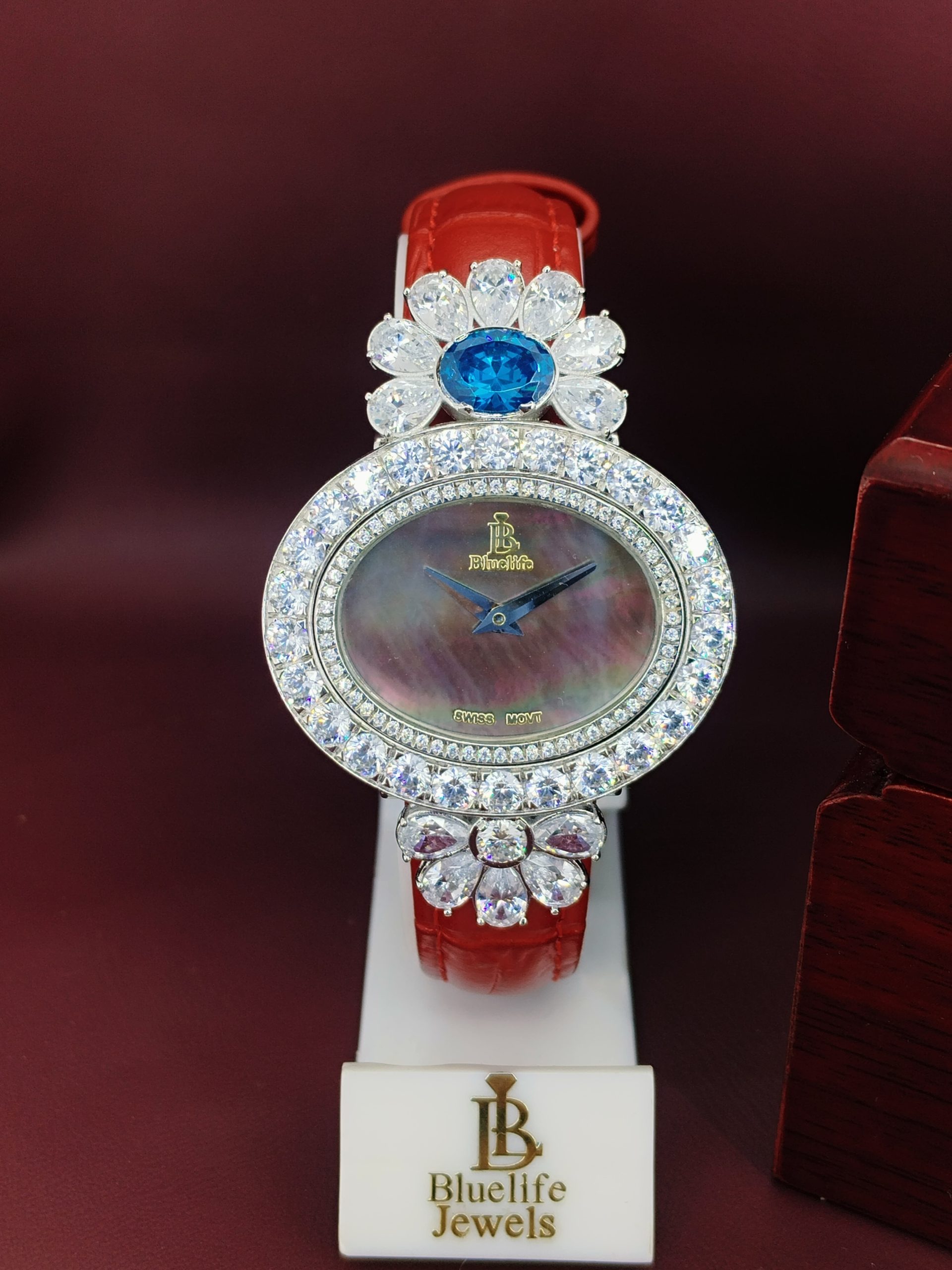 Diamond Watch for Women Blue Stone Floral Luxury Moissanite Watch Gift for Her - Image 5