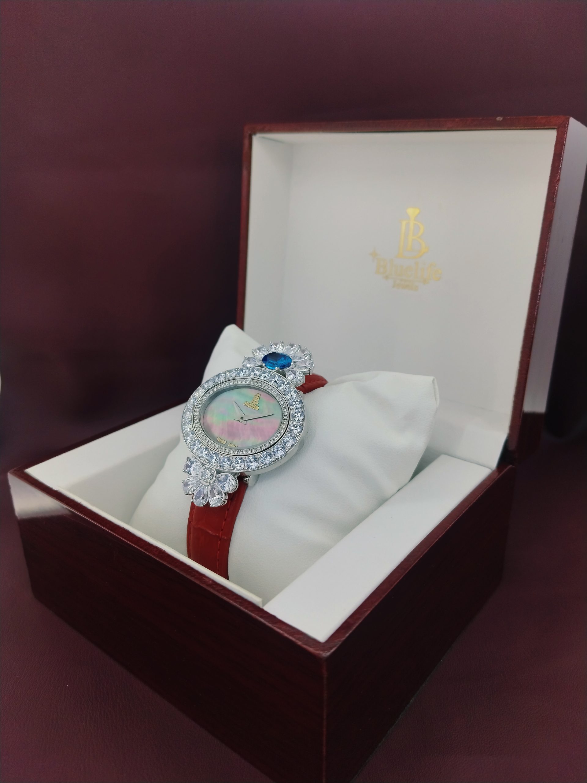Diamond Watch for Women Blue Stone Floral Luxury Moissanite Watch Gift for Her - Image 7