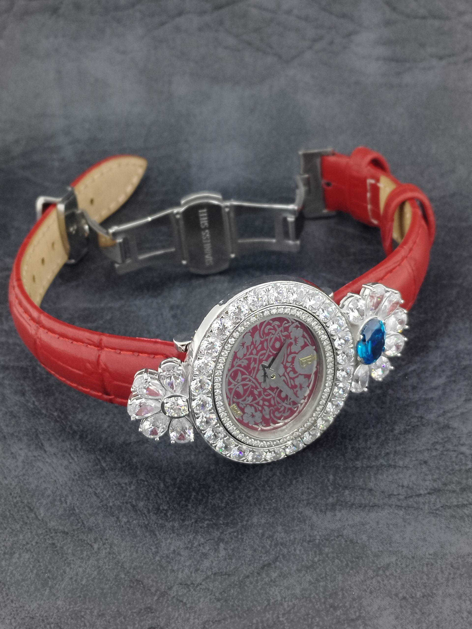 Luxury Moissanite Watch for Women – Blue Floral Dial Iced Out Sapphire Glass Gift - Image 2